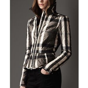 Burberry Bancroft Check Quilted Peplum Jacket